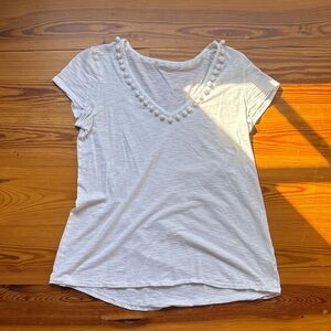 Lilly Pulitzer White Pom-Pom V-Neck Tee